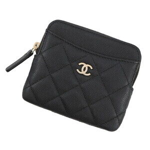 CHANEL Black Caviar Leather Logo Wallet